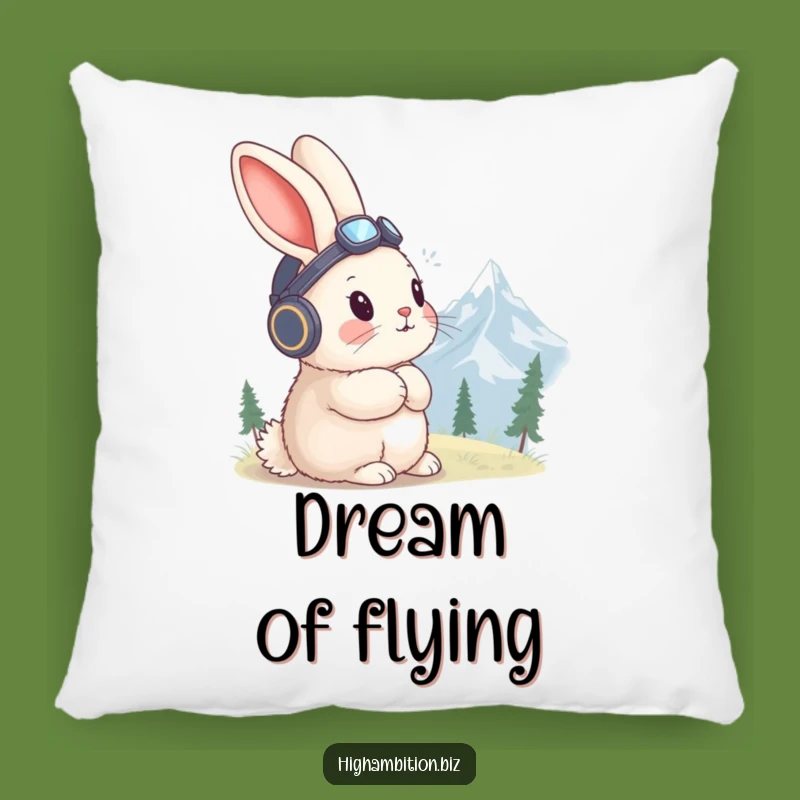 Funny Rabbit Aviator Pillow: Mountain Gaze, Cozy & Comical Dream Companion