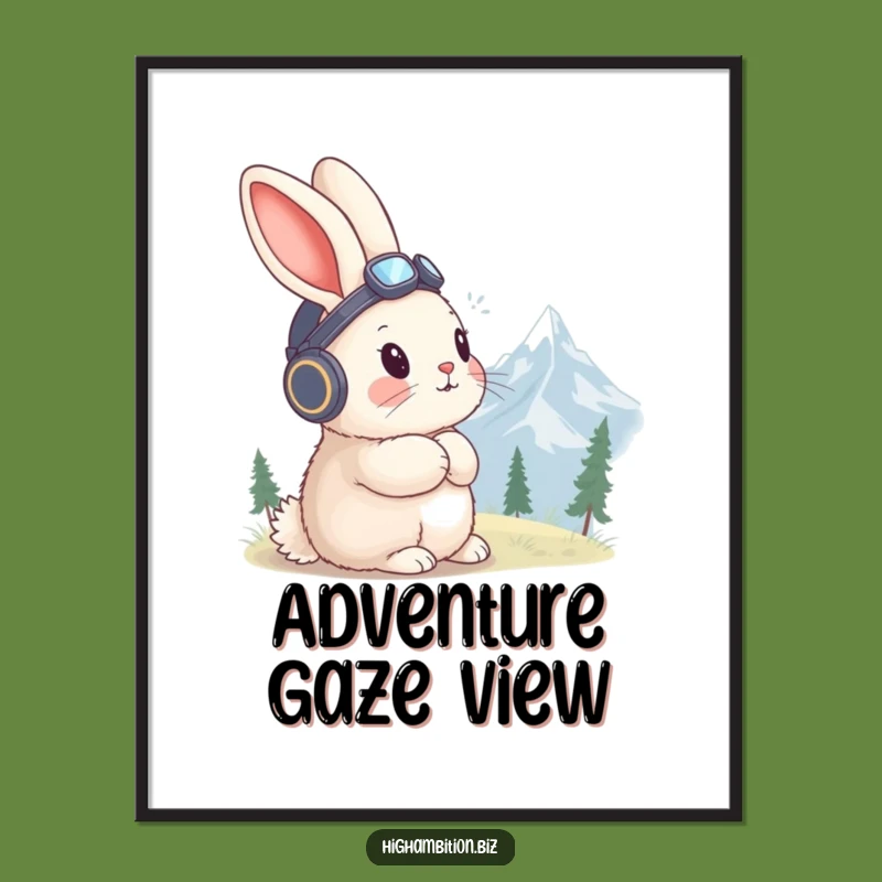 Funny Rabbit Aviator Digital Art: Mountain Gaze, Instant Adventurous Decor