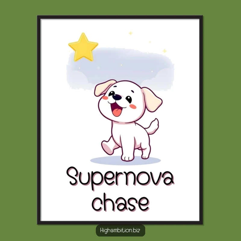 Funny Puppy Star Chase Digital Art: Hilarious Print for Dreamy Decor