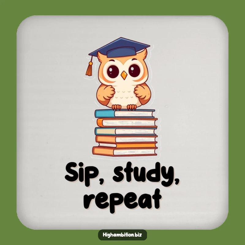 Funny Graduation Owl Books Coaster - Humorous Scholar Decor Gift
