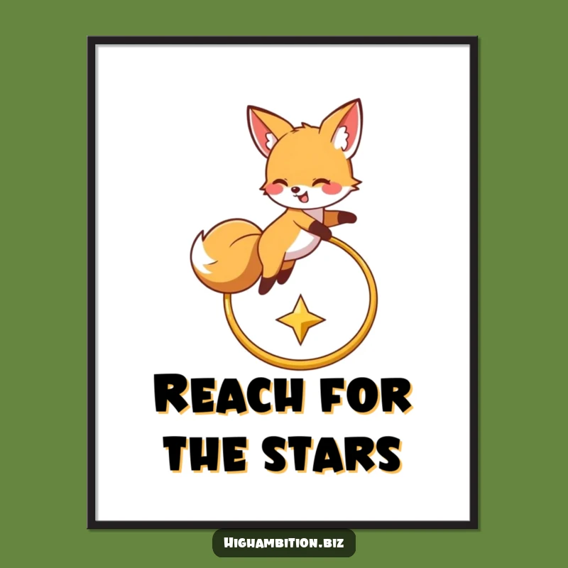 Funny Fox Leaping Poster: Motivational Animal Art with a Humorous Hoop & Star