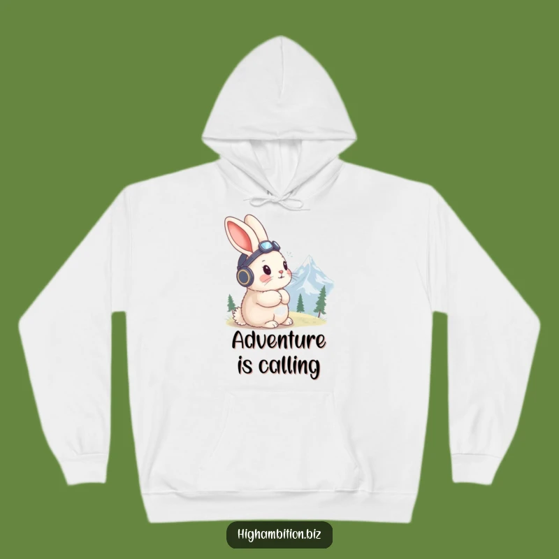 Funny Rabbit Aviator Hoodie: Mountain Gaze, Cozy & Comical Adventure Gear