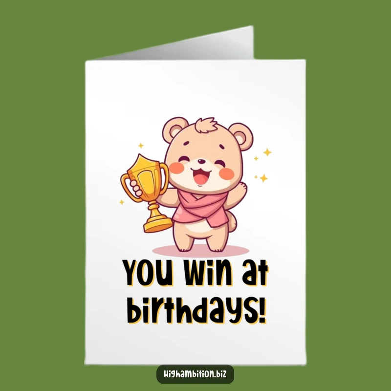 Free Printable Birthday Card: Bear Cub Trophy Winner, Downloadable Celebration