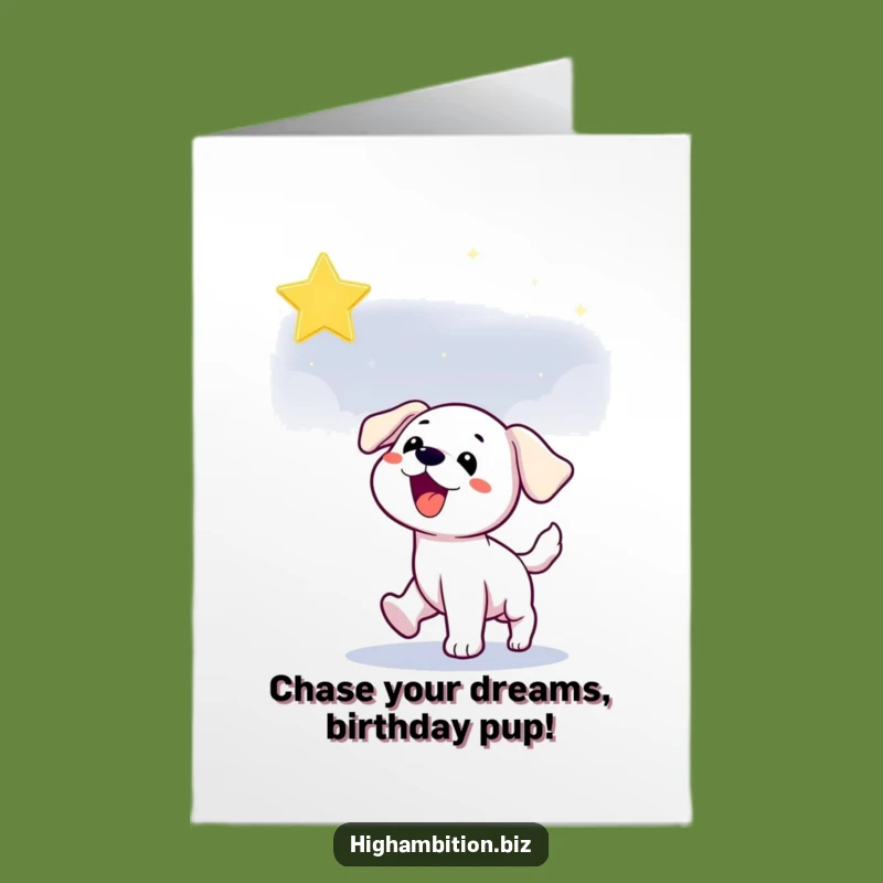 Free Printable Birthday Card: Puppy Chases Star - Downloadable Dreamy Gift