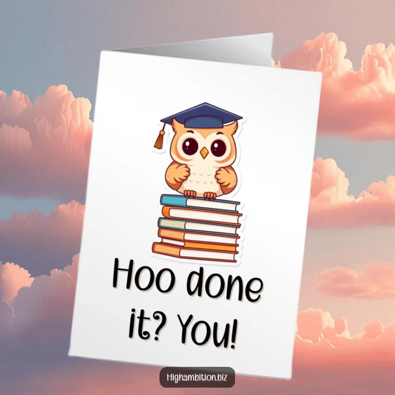 Funny Free Printable Congratulations Card: Owl Wearing Graduation Cap with Books