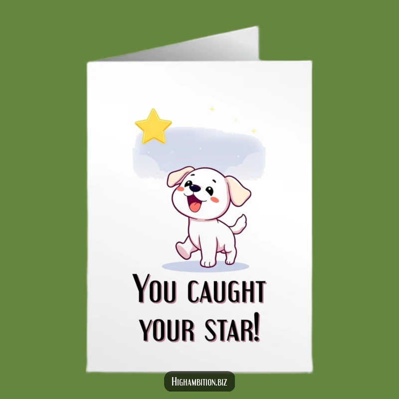 Free Printable Congrats Card: Puppy Catches Star - Humorous Achievement Gift