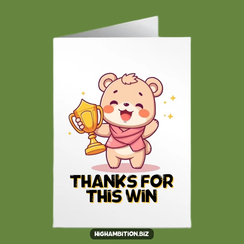 Free Printable Thank You Card: Bear Cub Thanks, Trophy Appreciation, Downloadable Gratitude